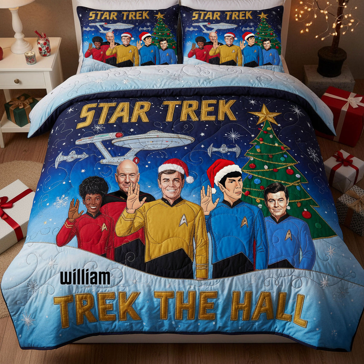 Deck The Galaxy Hall Quilt Bed Set, Personalized Gifts For Christmas 03QHTI271025-Homacus