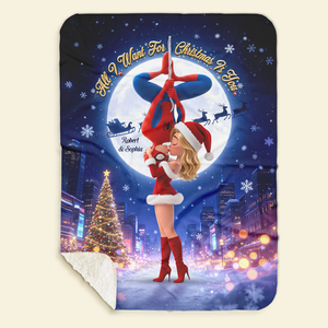 Kissing Couple Christmas Blanket - Personalized Gifts For Couple Blanket 02HUTI290826-Homacus