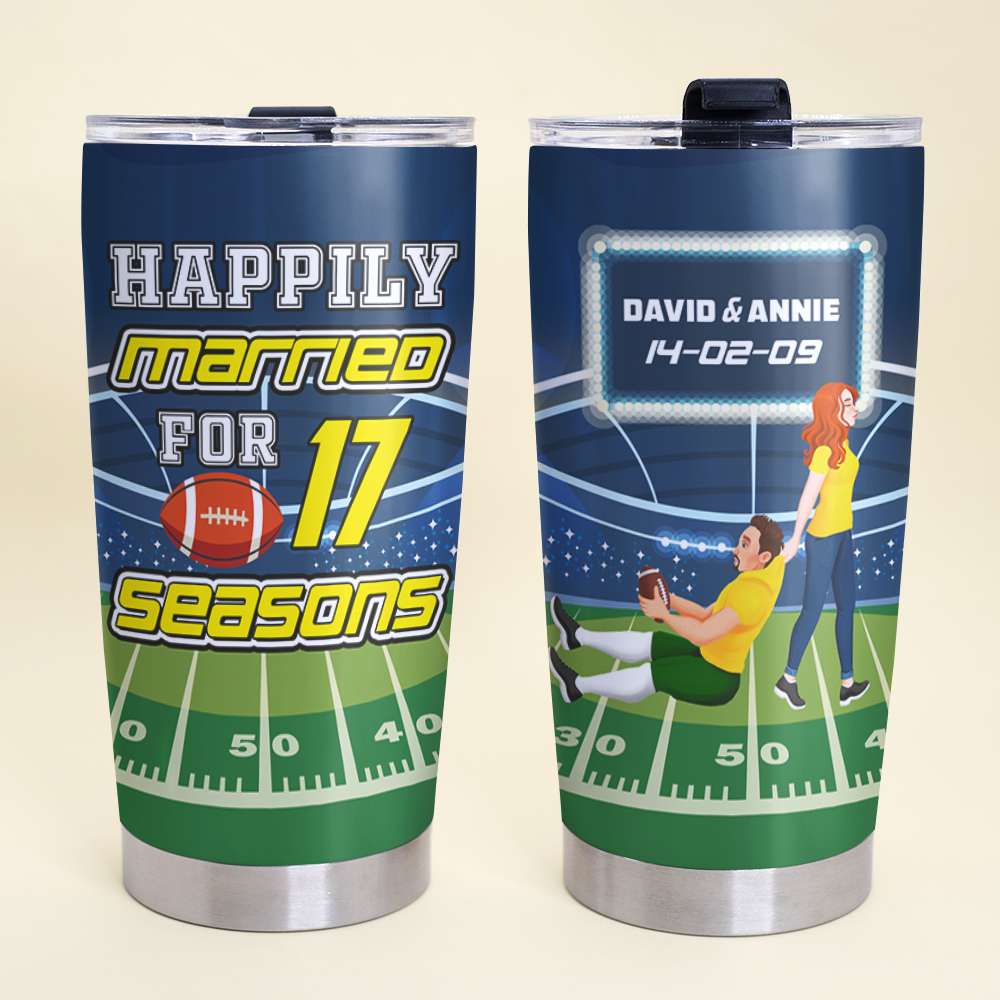 Personalized Gifts For American Football Couple 20oz Tumbler Happily Married 02TOLU110125PA-Homacus