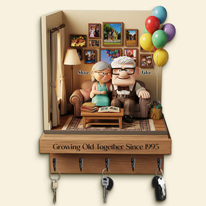 Growing Old Couple Wood Key Hanger - Personalized Gifts For Couple 01nata151225-Homacus