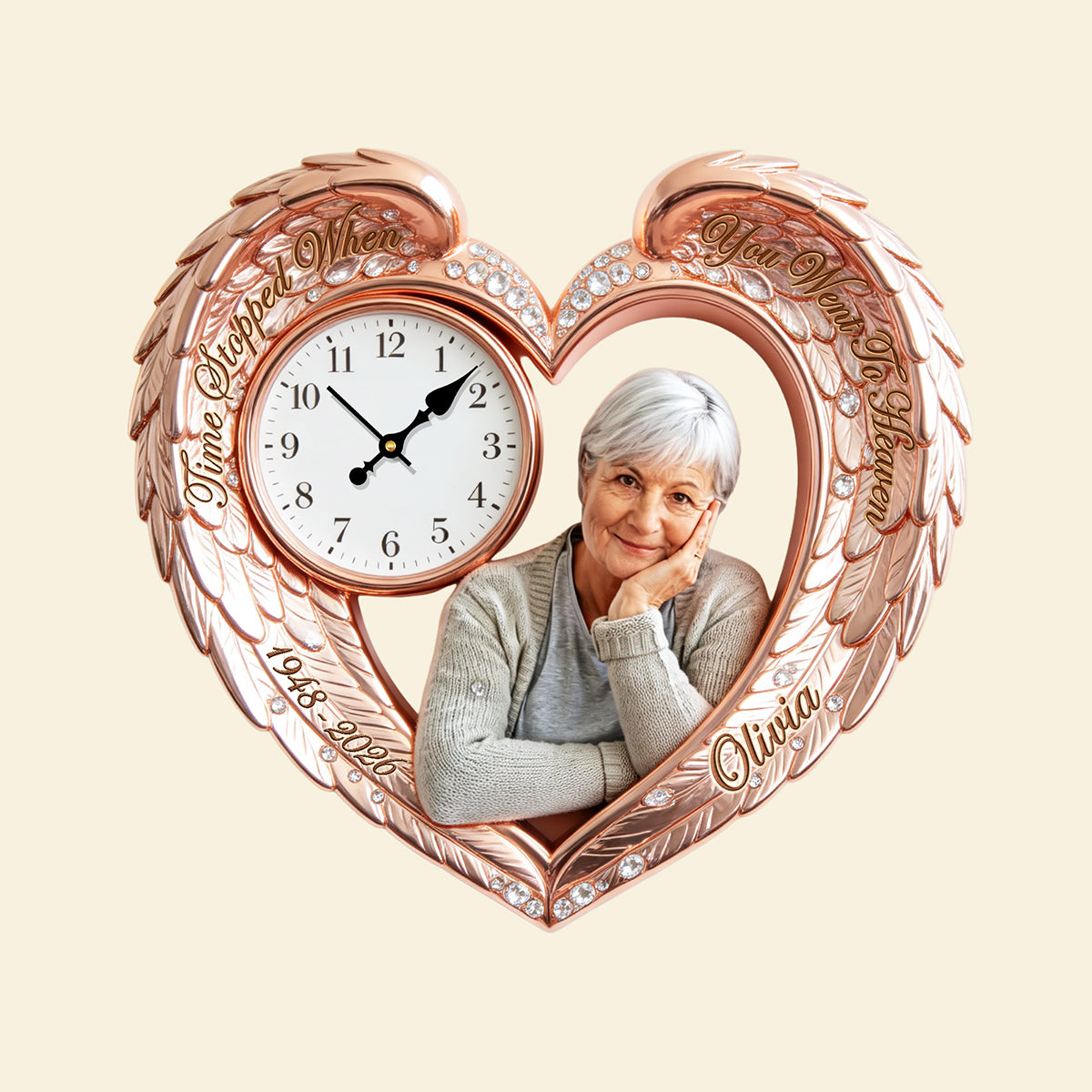 Memorial Heart Wings Clock - Custom Photo Gifts For Heaven Acrylic Hanging Wall Clock 02NATA250326-Homacus