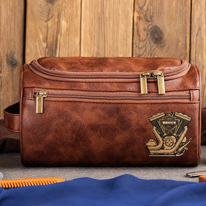 Motorcycle Mechanical Men Leather Toiletry Bag, Personalized Gifts For Bikers 01qhlu190825-Homacus