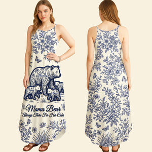 Toile De Jouy Bear Mom Dress - Personalized Gifts For Mother's Day Suspender Maxi Dress 01NATA250326-Homacus