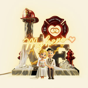 Firefighter Wedding Couple Acrylic Light Box - Personalized Gift For Couples 03PATA091225-Homacus
