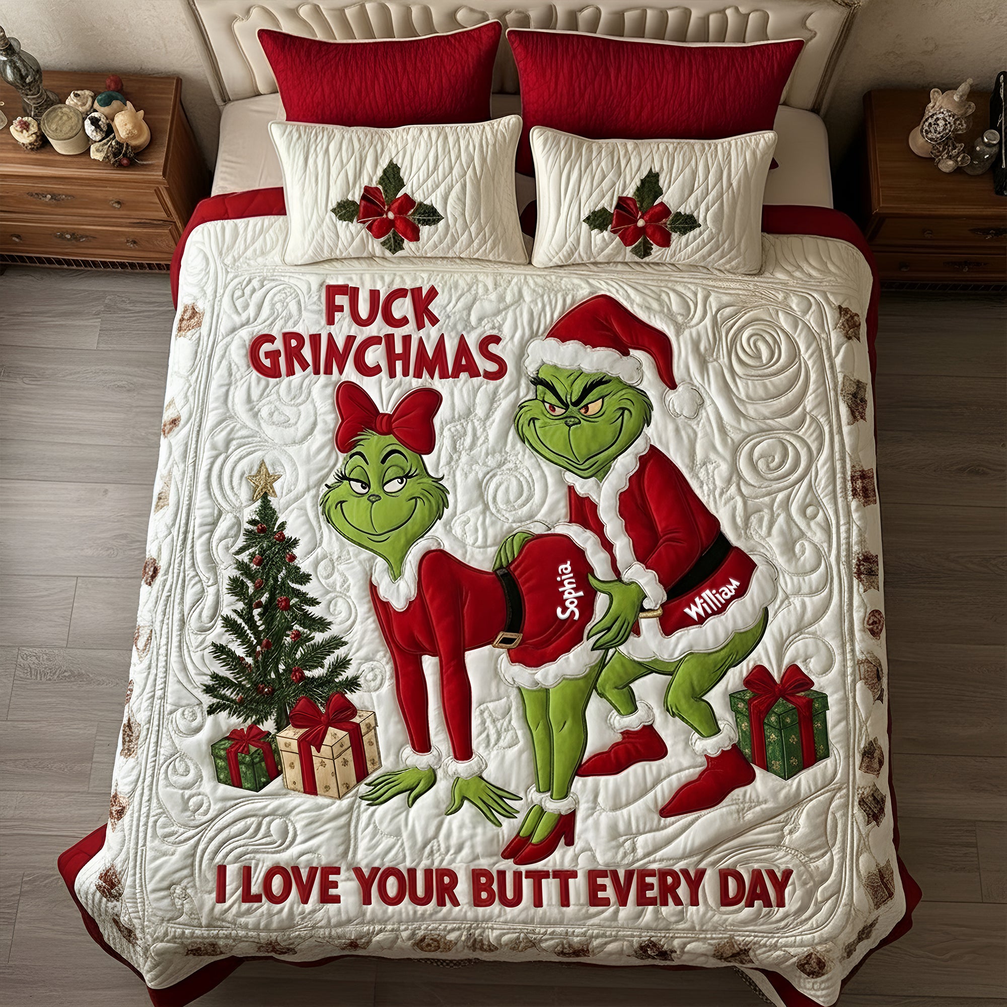 Cheeky Green Couple Quilt Bedding Set - Personalized Gift For Couples 02TGLU271125-Homacus