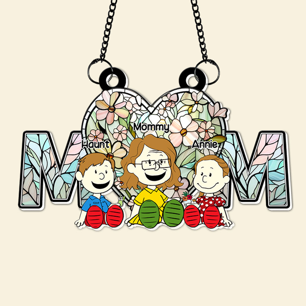 Personalized Gifts For Mom Suncatcher, Soft Vibrant Flower Hear Stained Glass Art 02QHLU270225PA-Homacus
