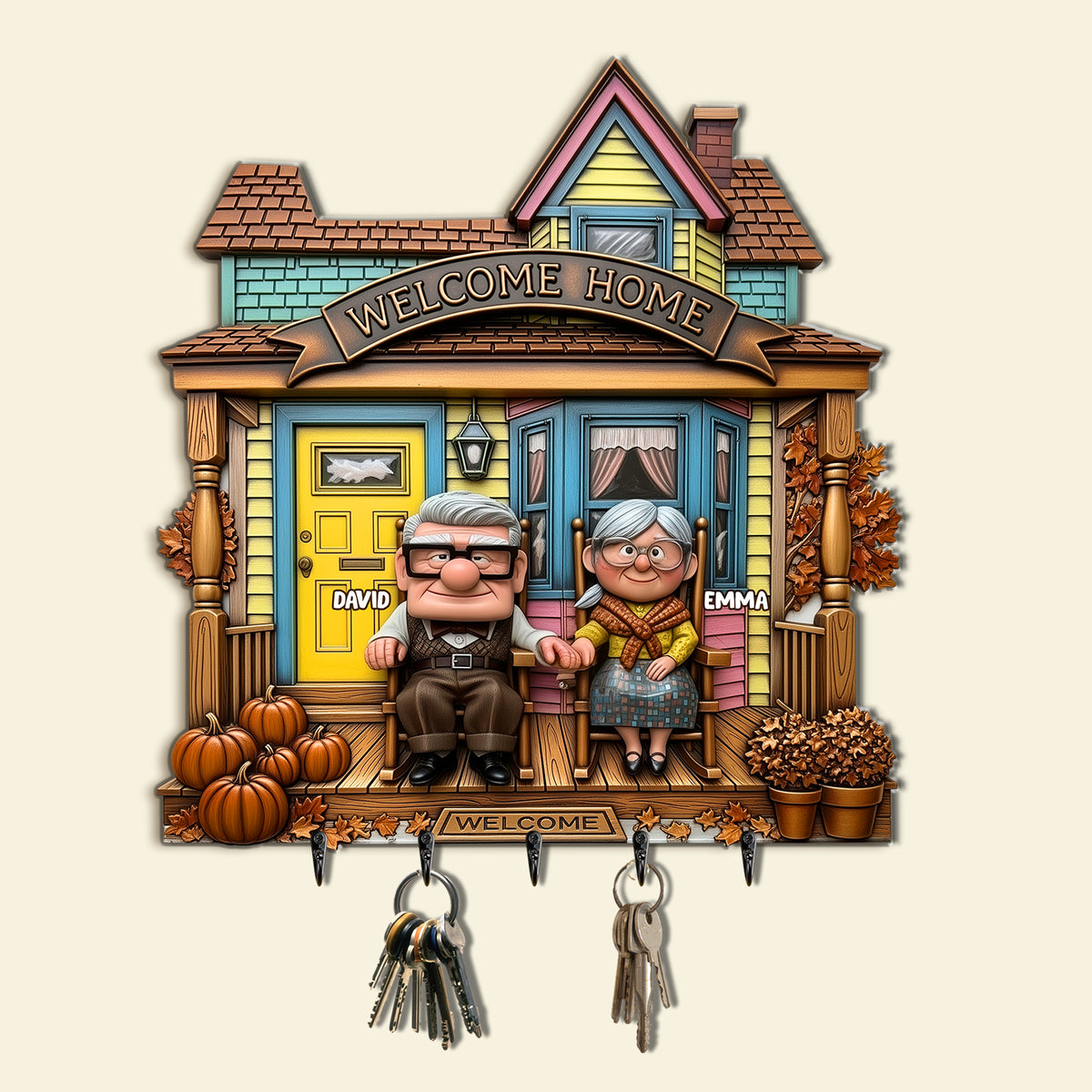 Welcome Old Couple Home Wood Key Hanger - Personalized Gifts For Couple 03TGLU300825-Homacus