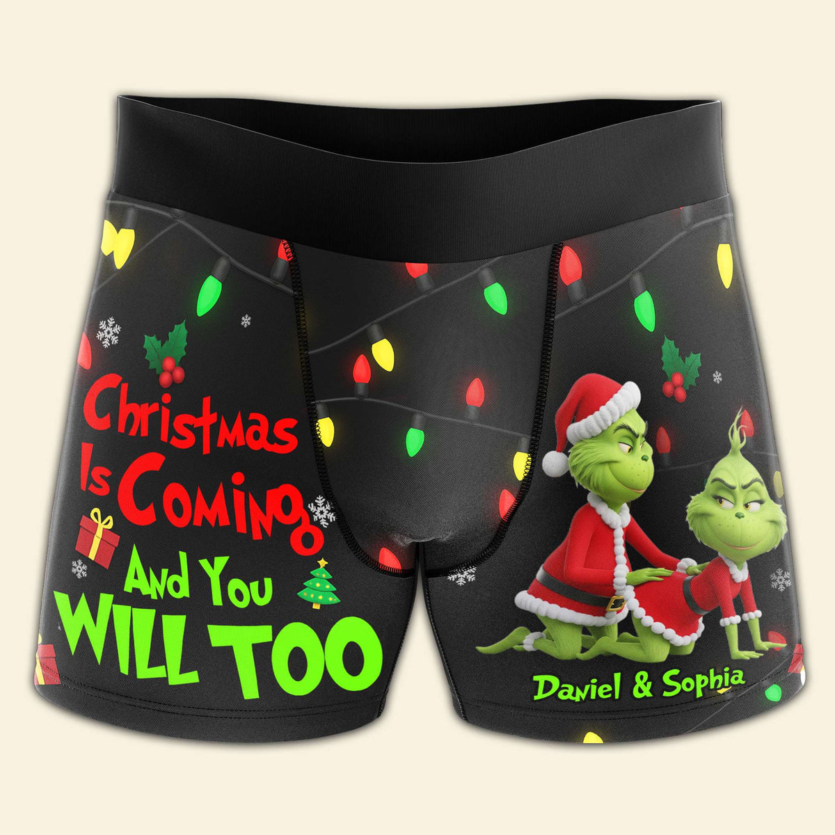 Saucy Green Couple Christmas Boxers - Personalized Gifts For Him 03NALU160925-Homacus