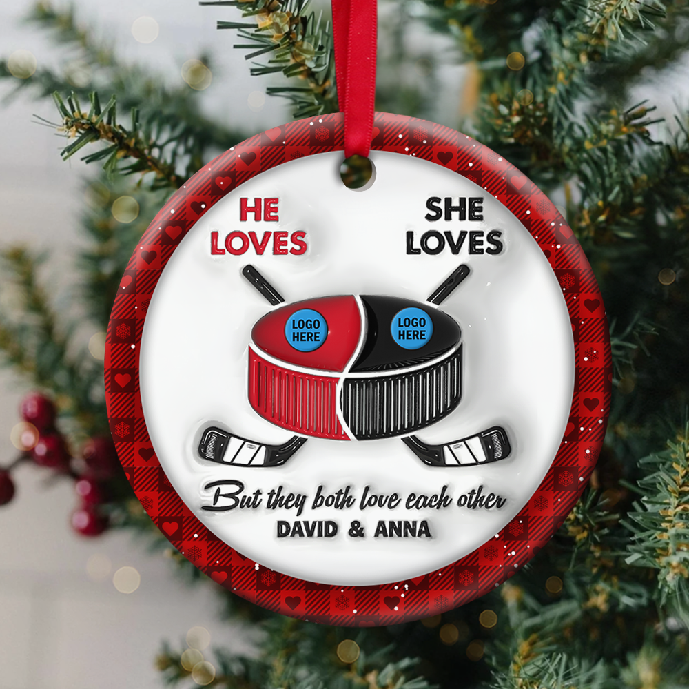 Hockey Couple Ornament With Custom Team Logo Gifts For Ice Hockey Lover-Homacus